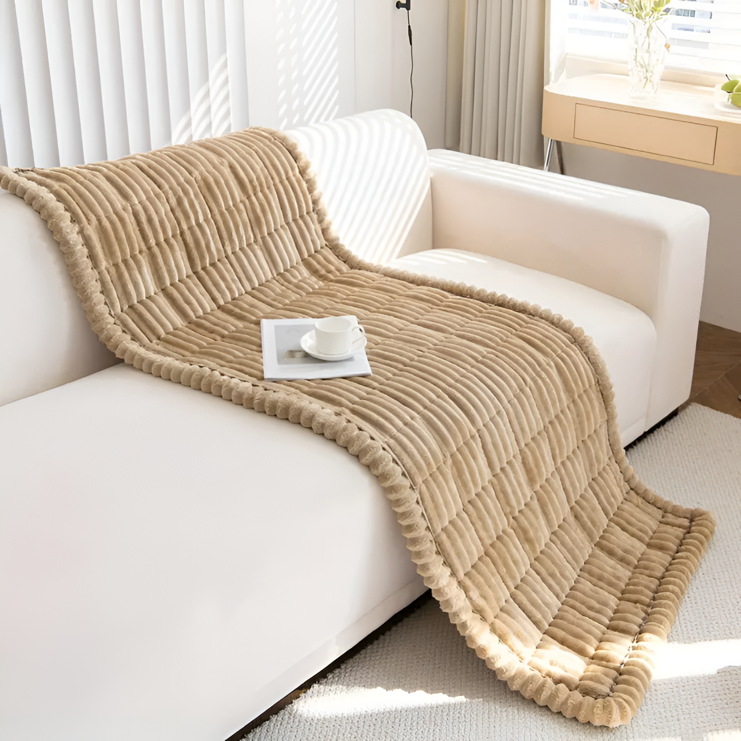 Funda de Sofá de Felpa con Plisado a Mano - Protector para Sillón