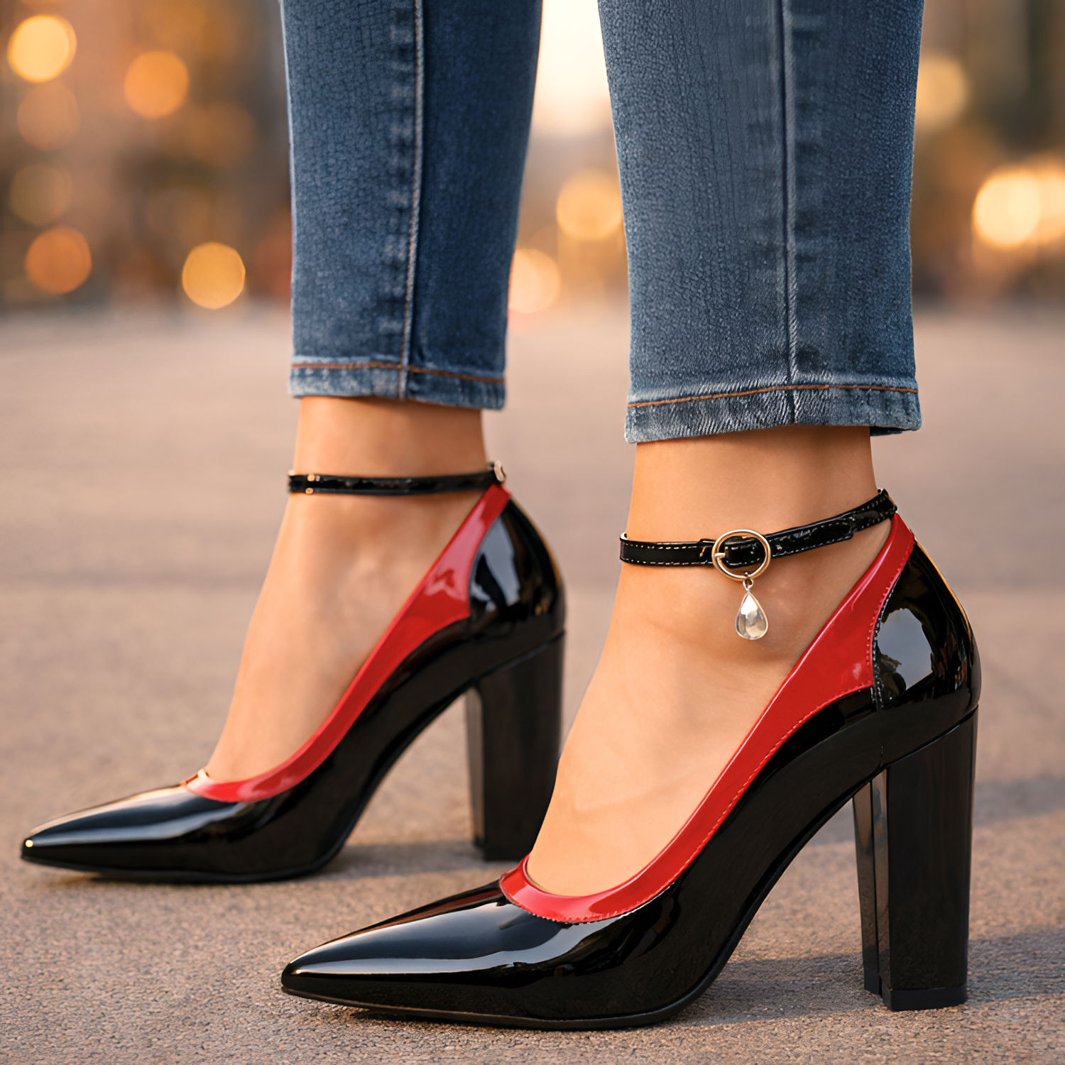 Zapatos De Tacón De Bloque Con Correa Al Tobillo Para Mujer - Ropa De Oficina
