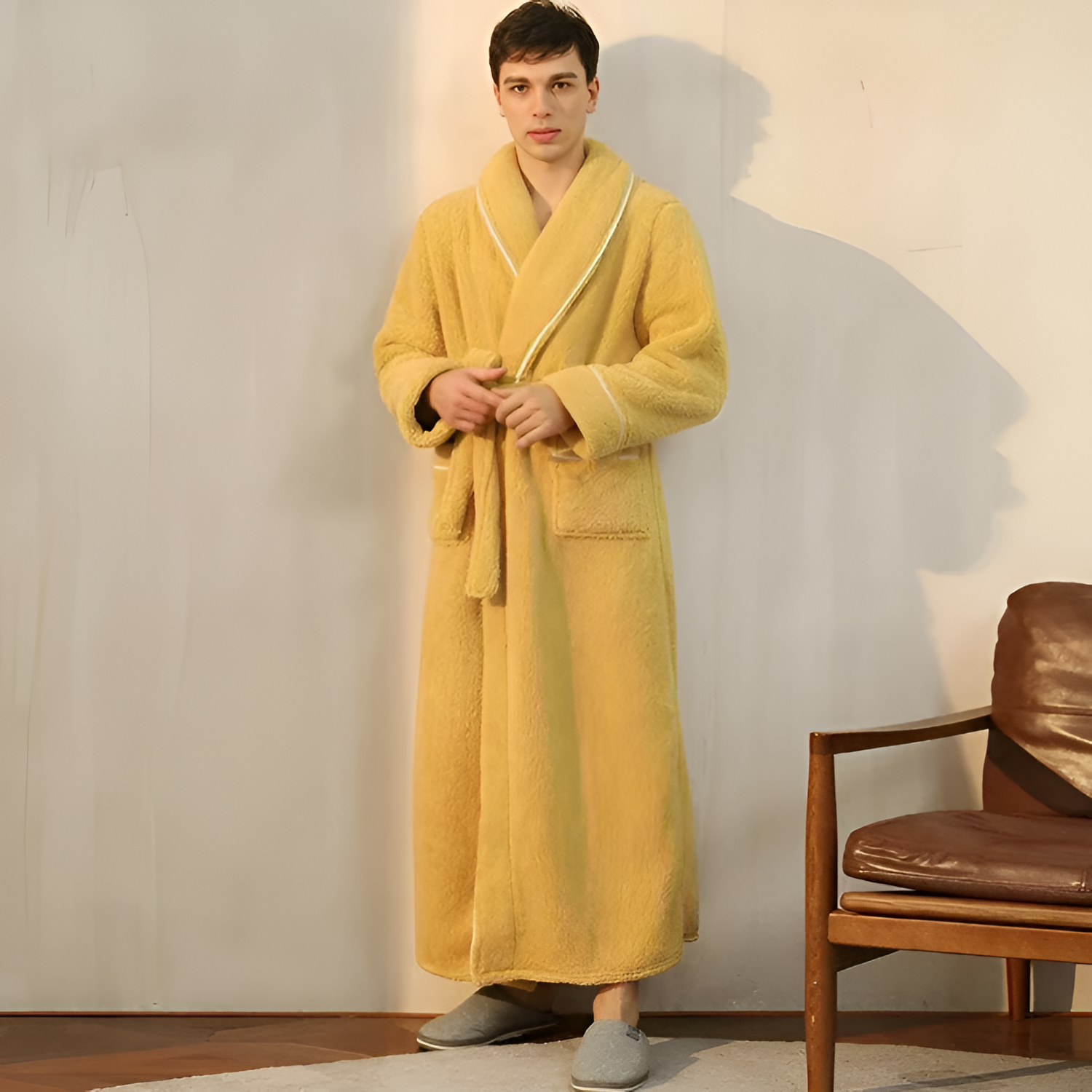 Bata Larga con Ribete de Contraste - Ropa de Dormir Unisex