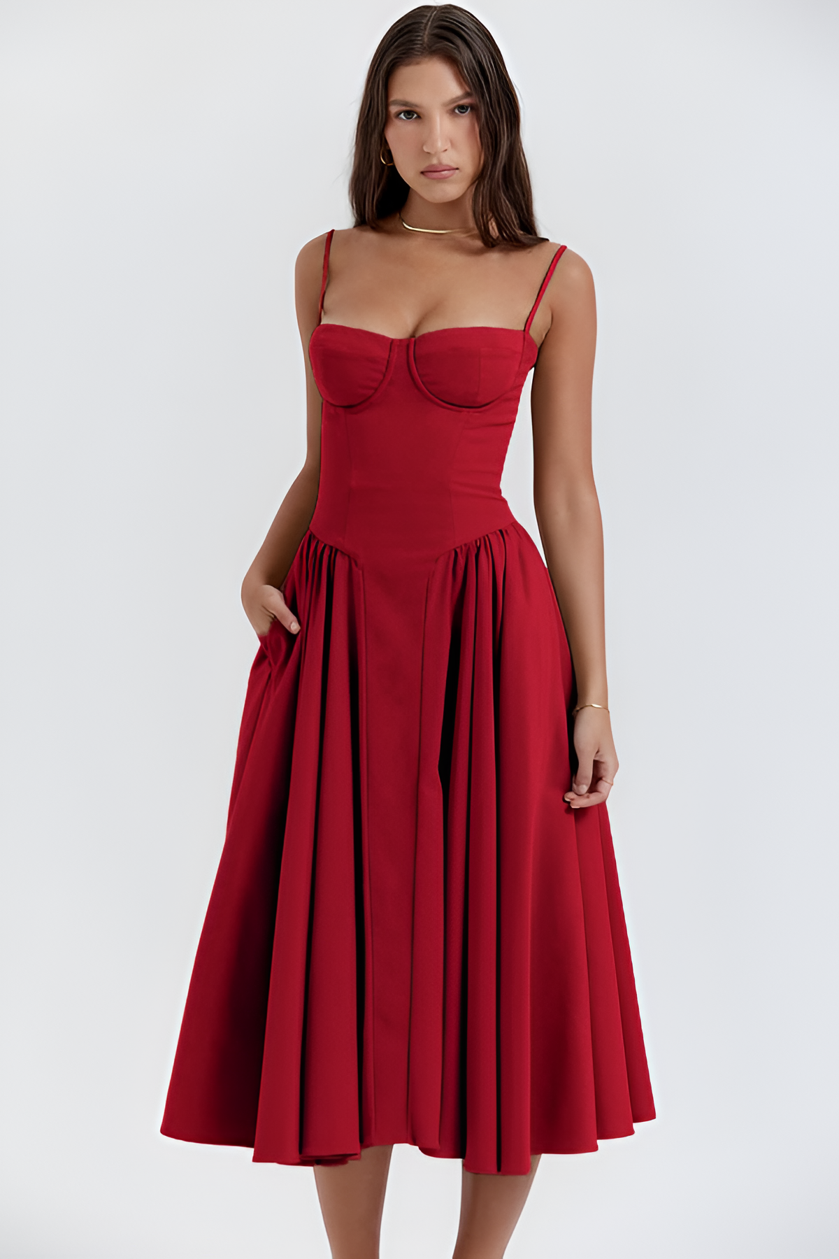 Vestido Midi Sólido Línea A Para Mujer - Fiesta De Jardín De Primavera