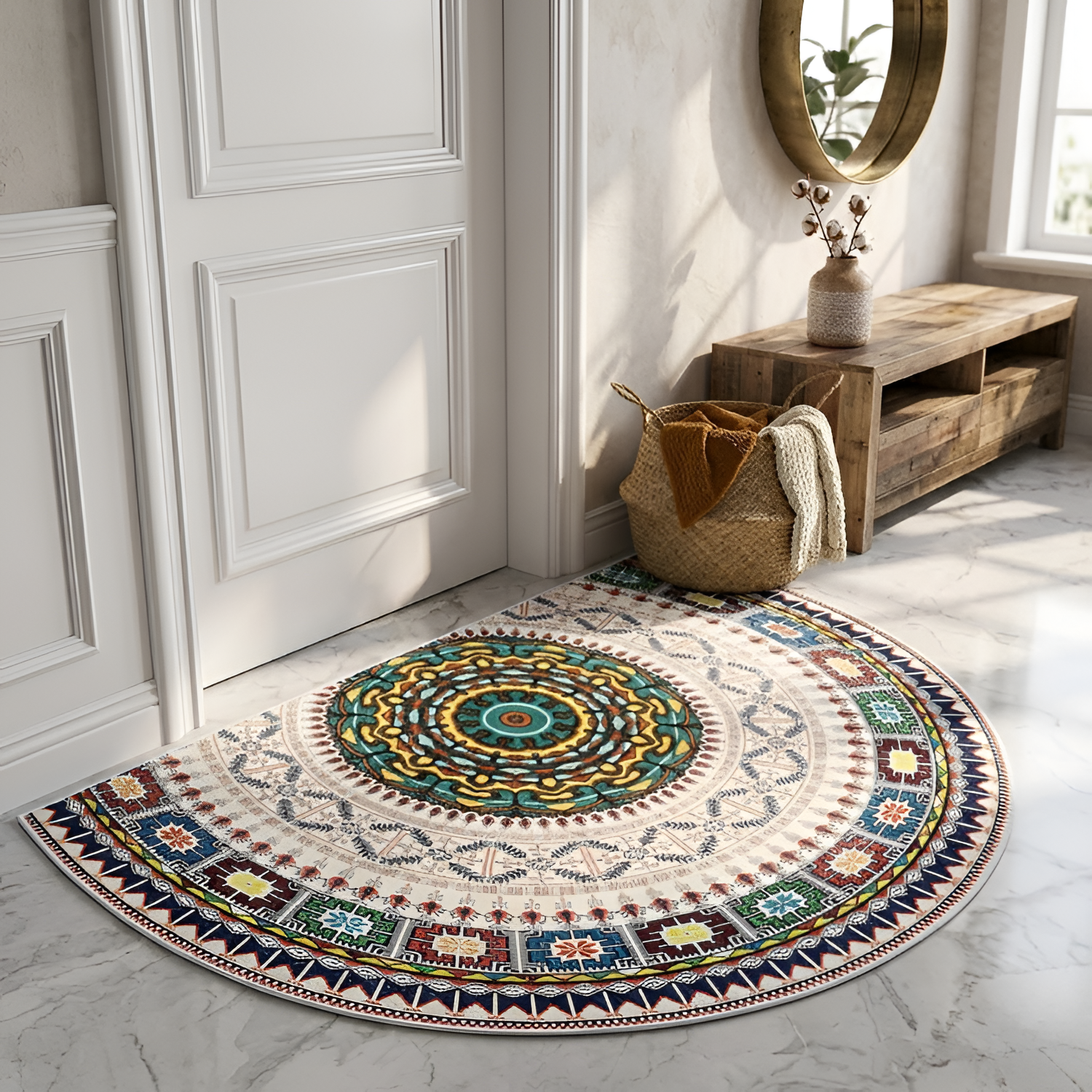 Alfombra Bohemia Mandala – Alfombra Semicircular Decorativa