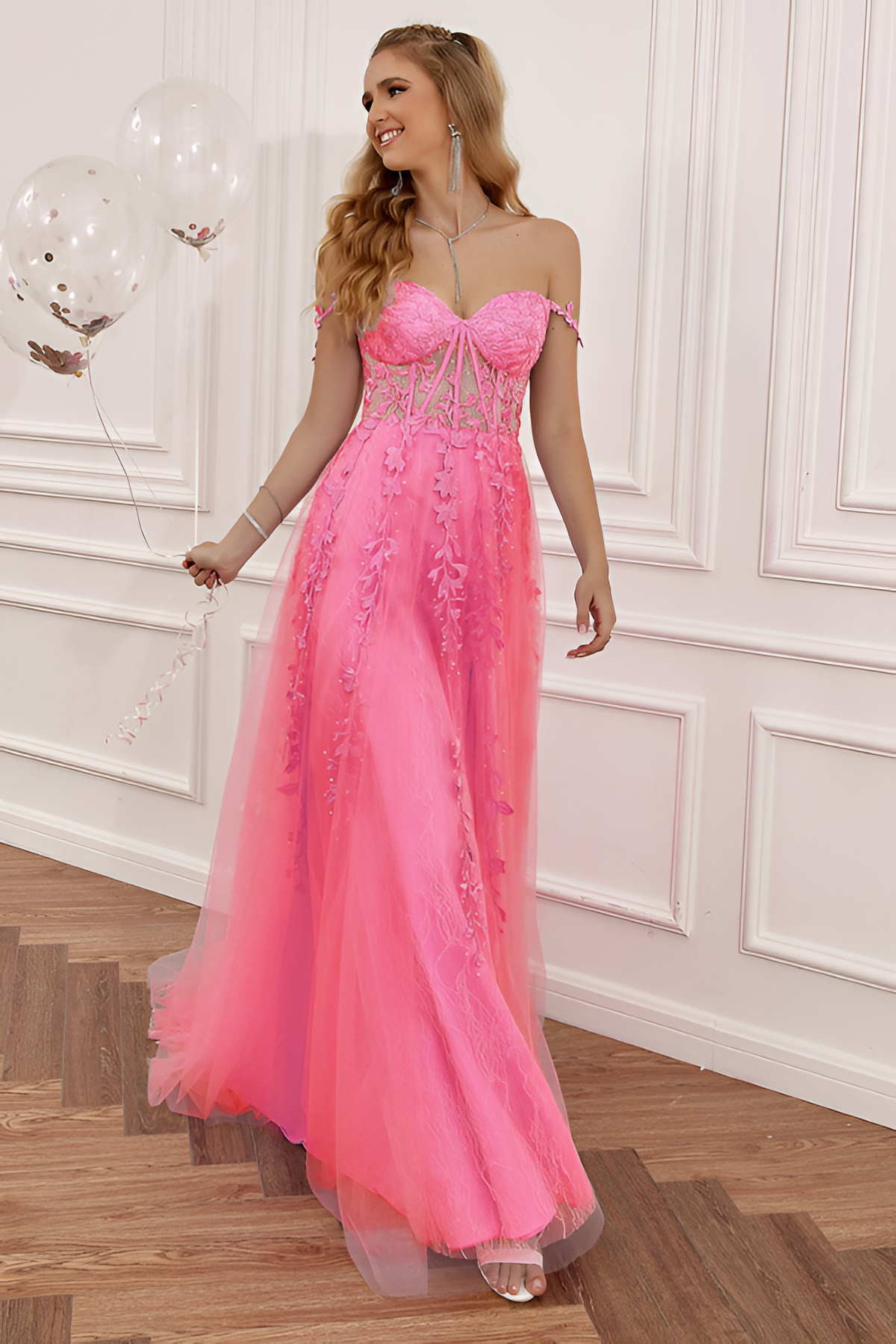 Vestido De Baile Floral Con Hombros Descubiertos Para Mujer - Boda De Verano