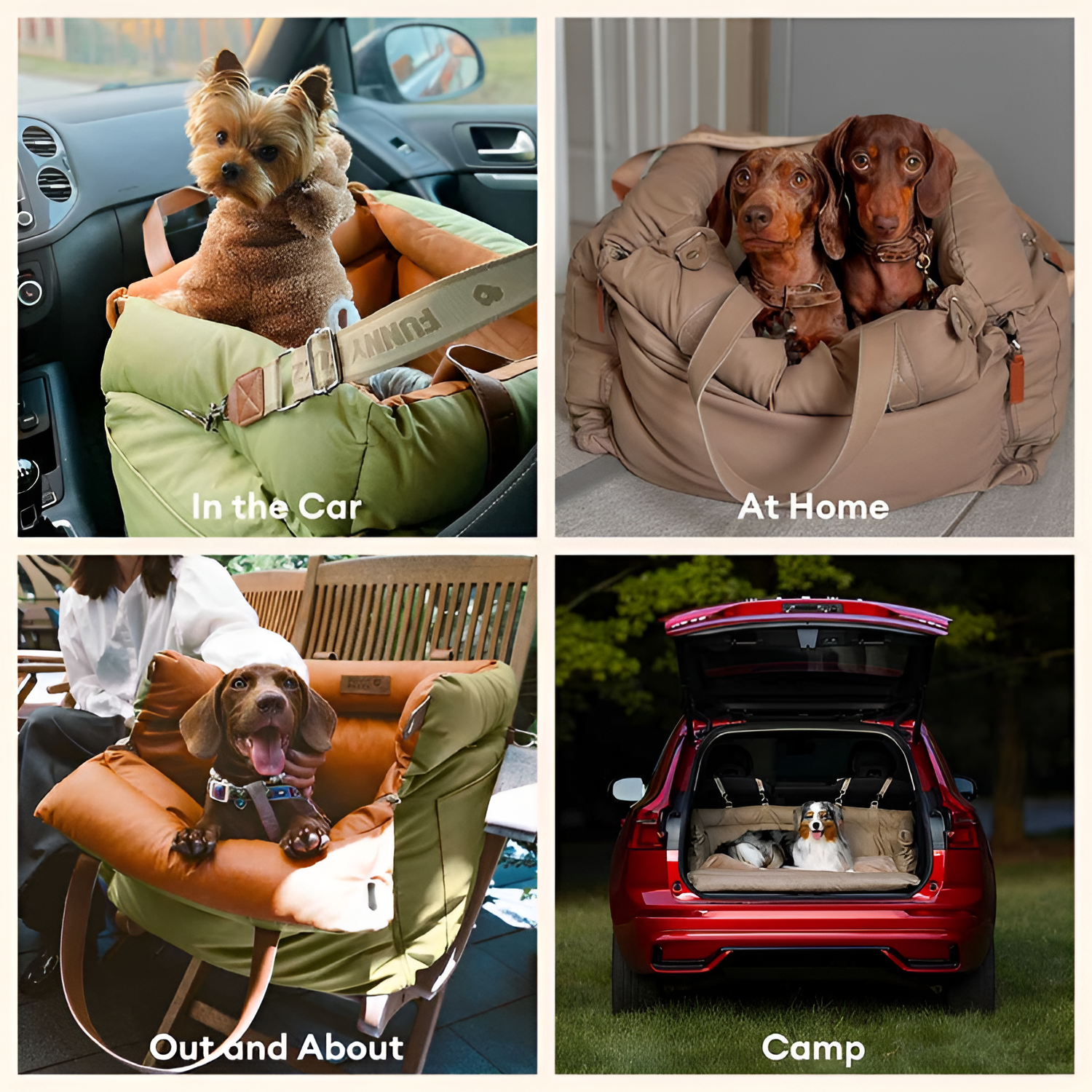 Cama Acolchada Ajustable de Coche para Perros - Solid Color