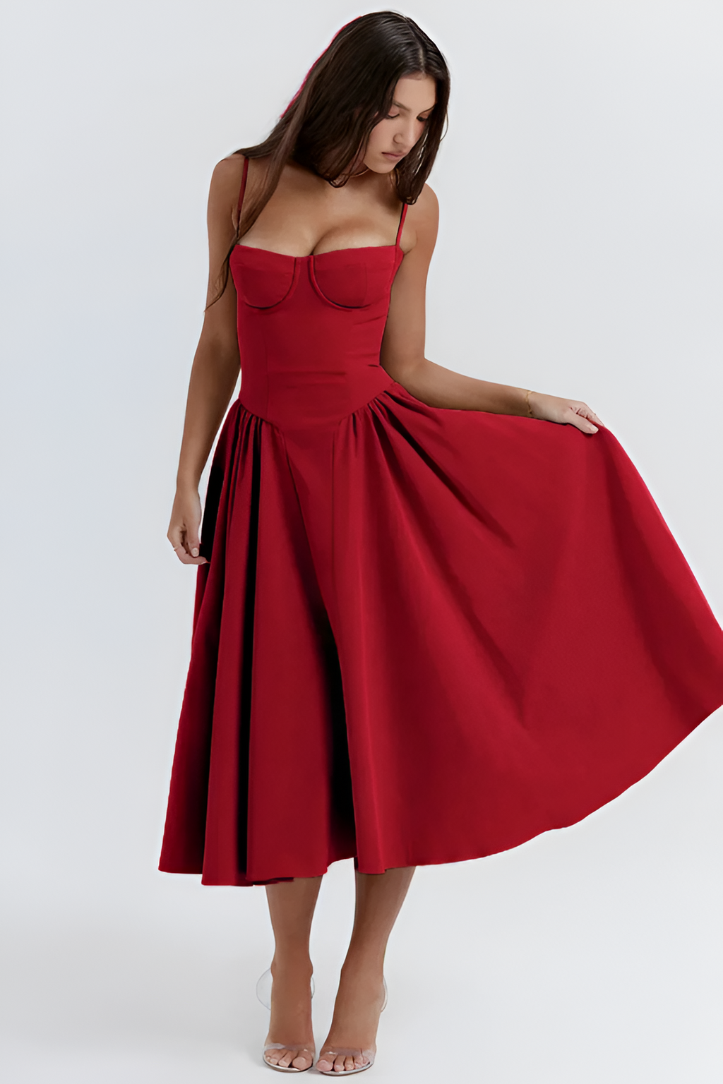 Vestido Midi Sólido Línea A Para Mujer - Fiesta De Jardín De Primavera