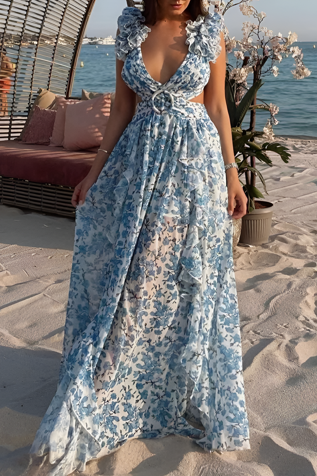 Vestido De Mujer Floral Cuello En V - Cenas En Resort