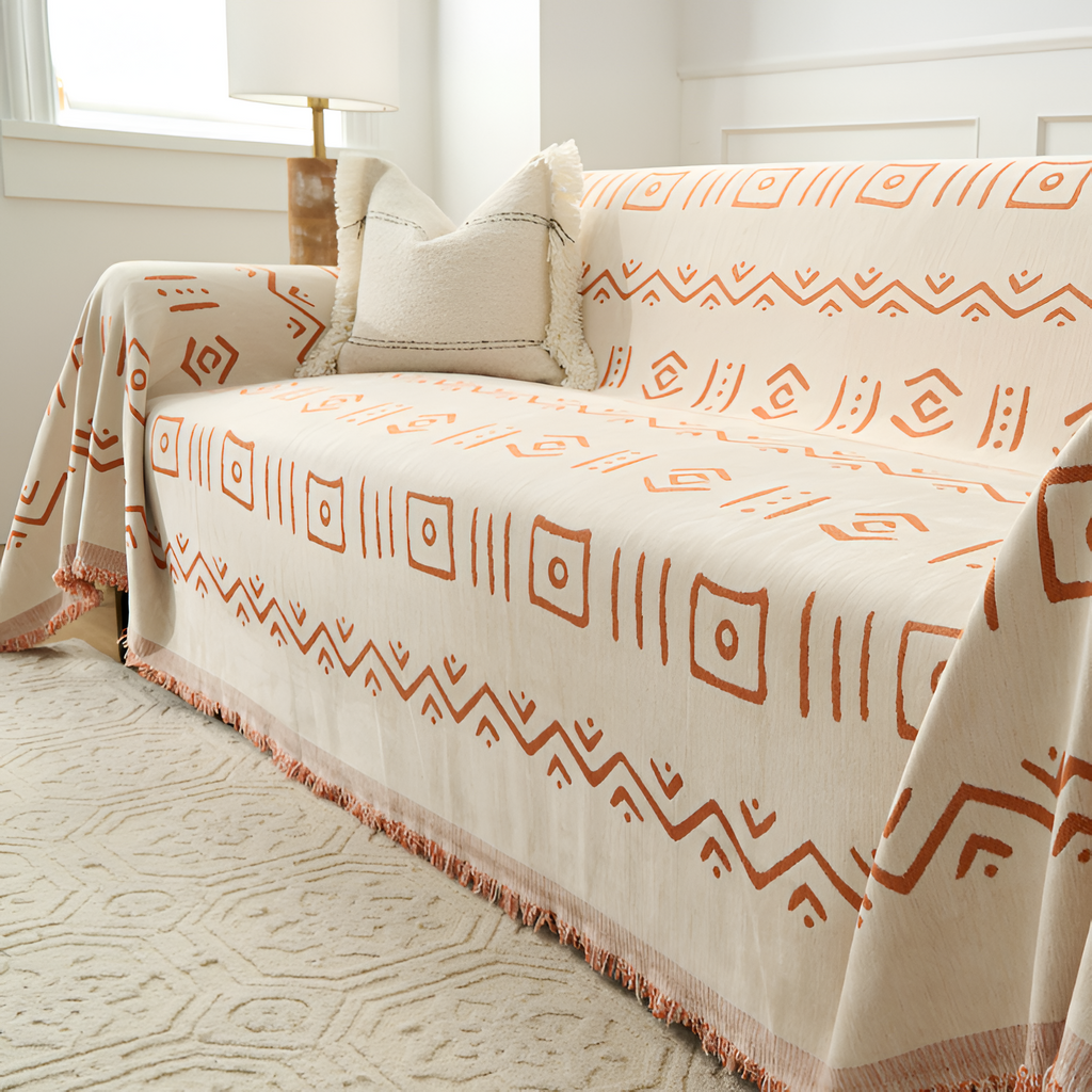 Manta Decorativa con Flecos - Cubresofá Estilo Tribal