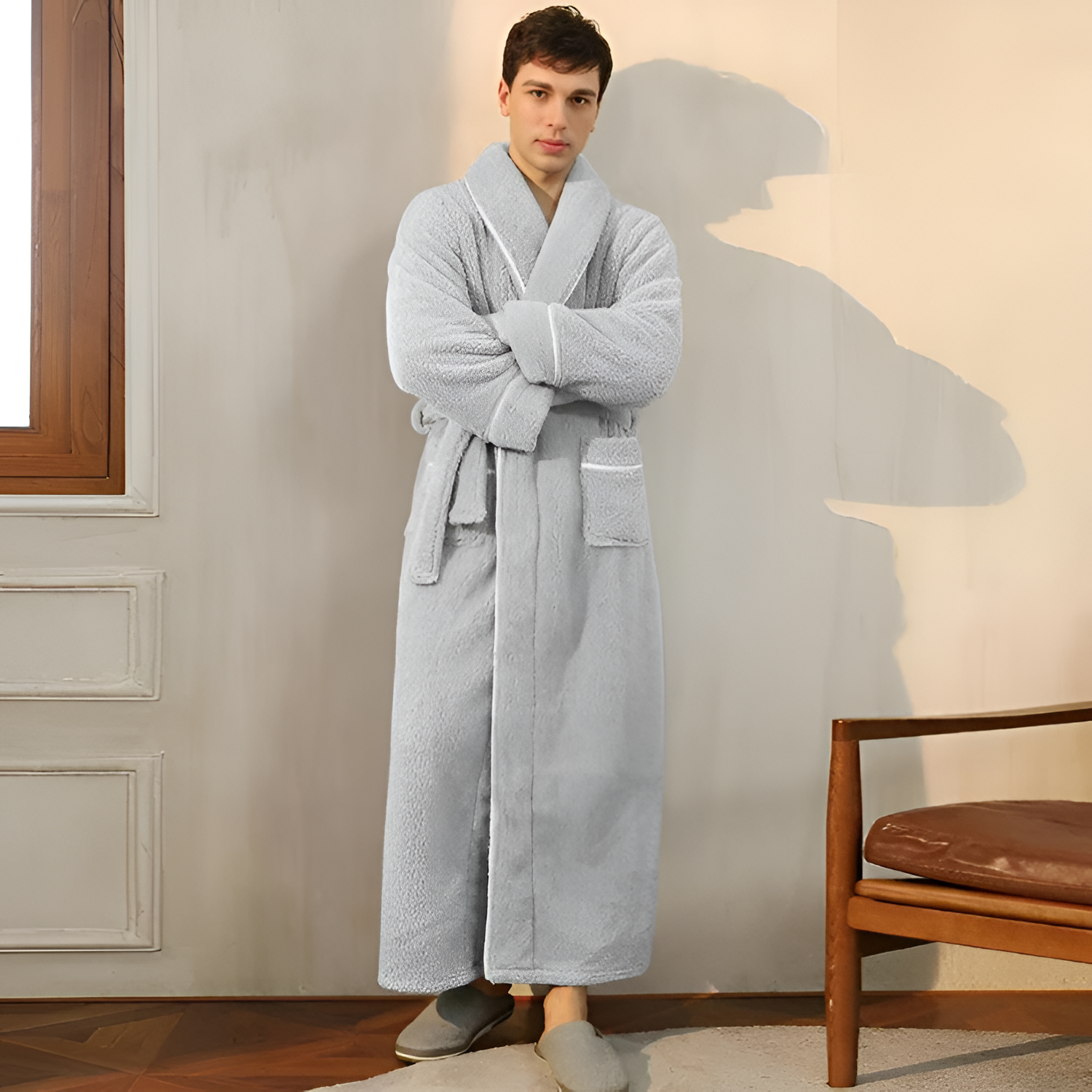 Bata Larga con Ribete de Contraste - Ropa de Dormir Unisex