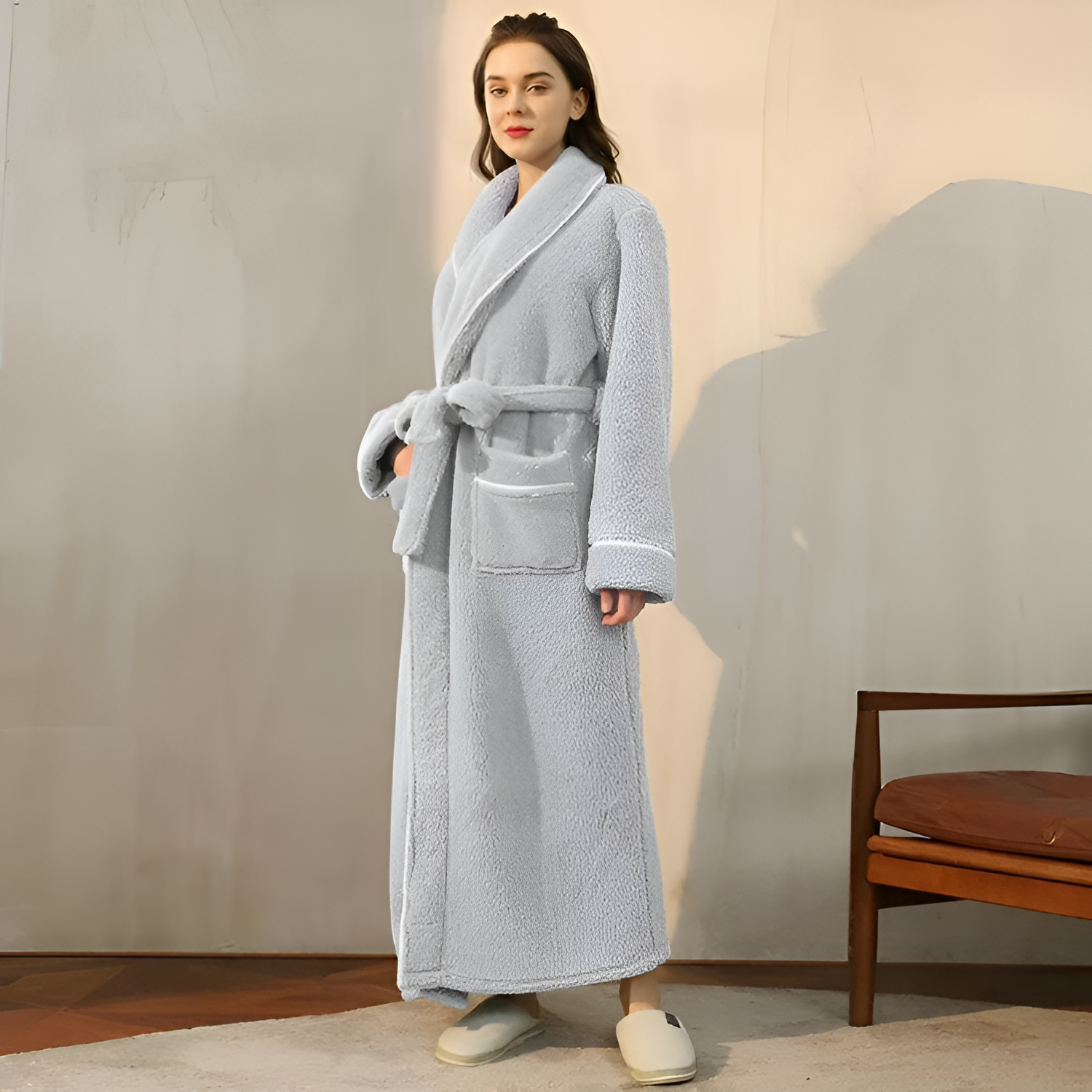 Bata Larga con Ribete de Contraste - Ropa de Dormir Unisex