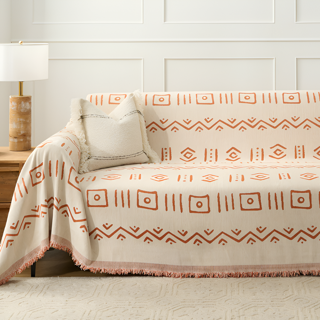 Manta Decorativa con Flecos - Cubresofá Estilo Tribal