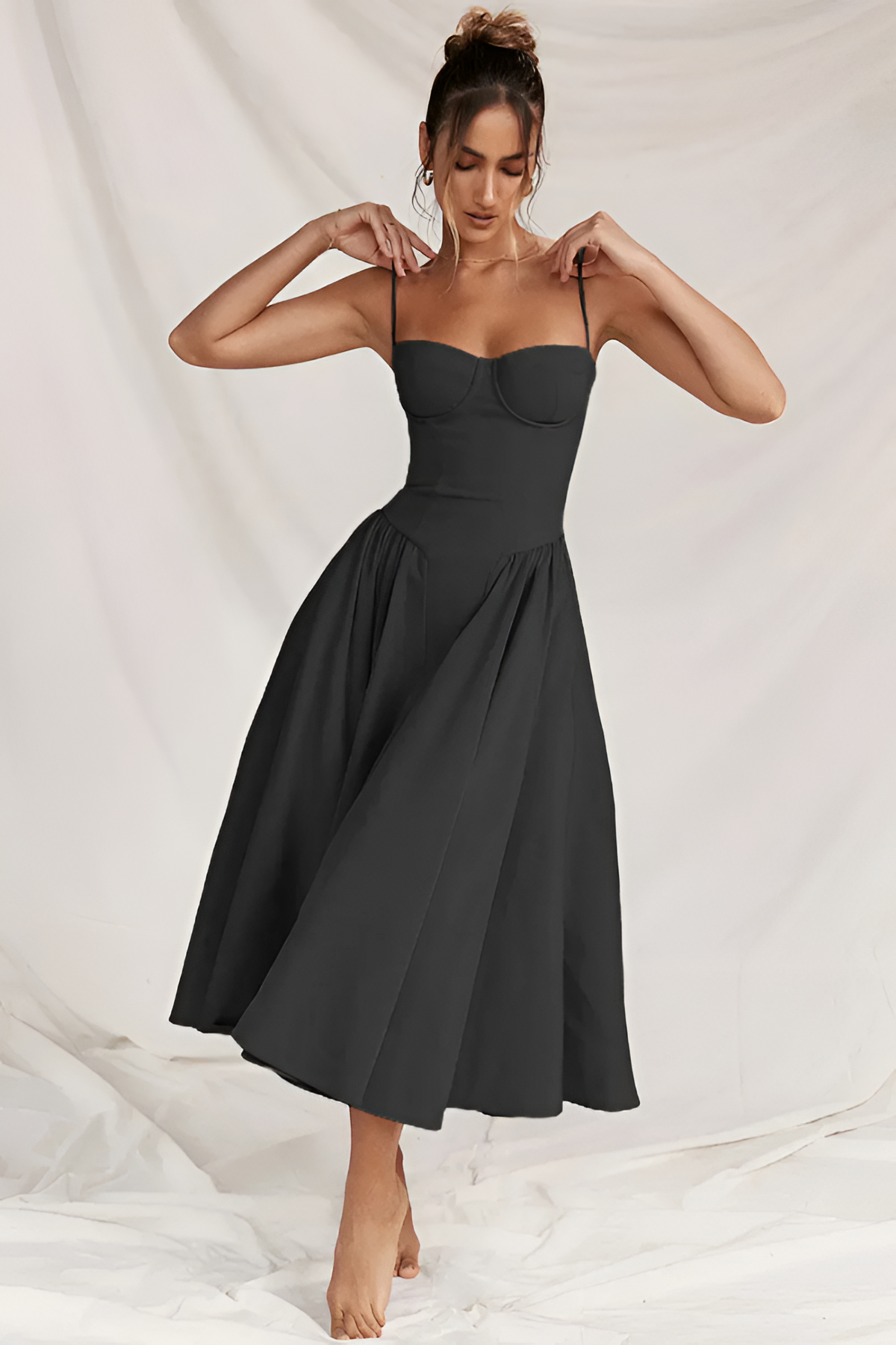 Vestido Midi Sólido Línea A Para Mujer - Fiesta De Jardín De Primavera