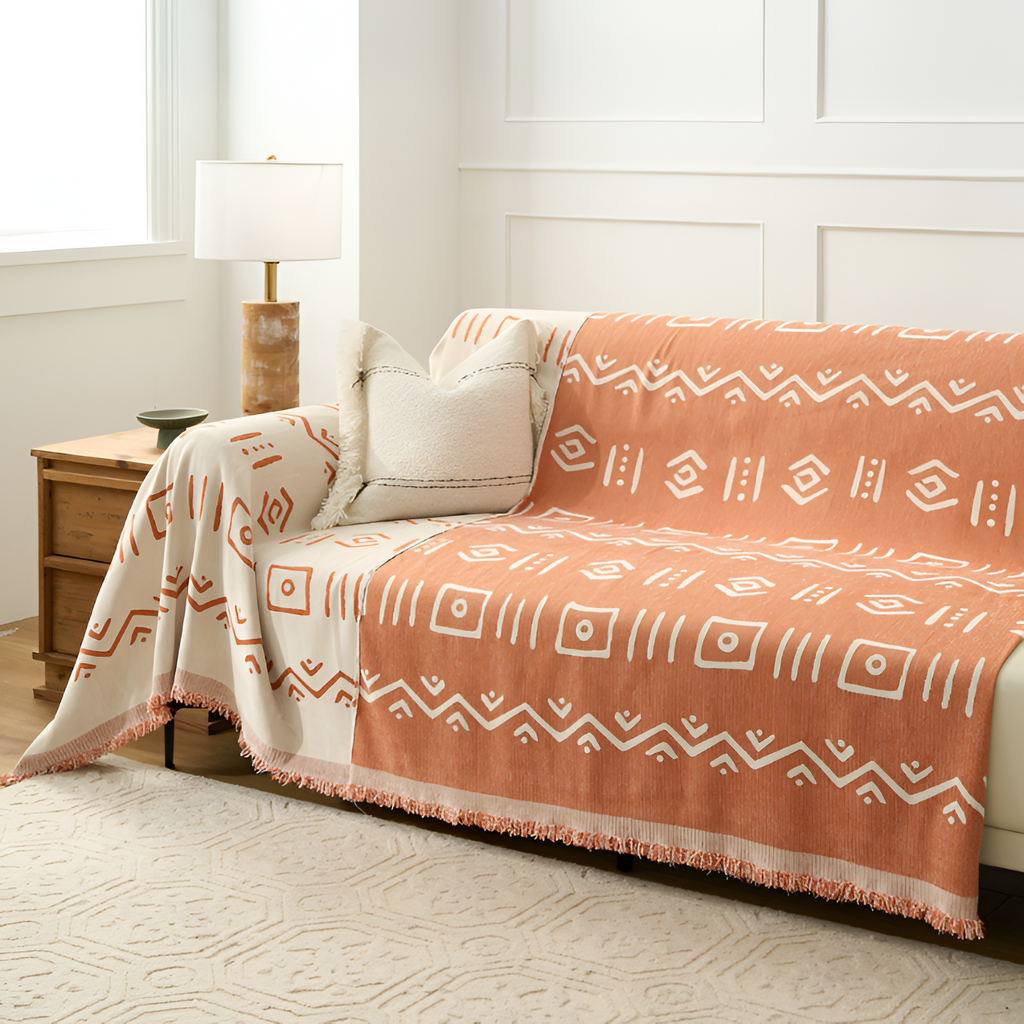 Manta Decorativa con Flecos - Cubresofá Estilo Tribal
