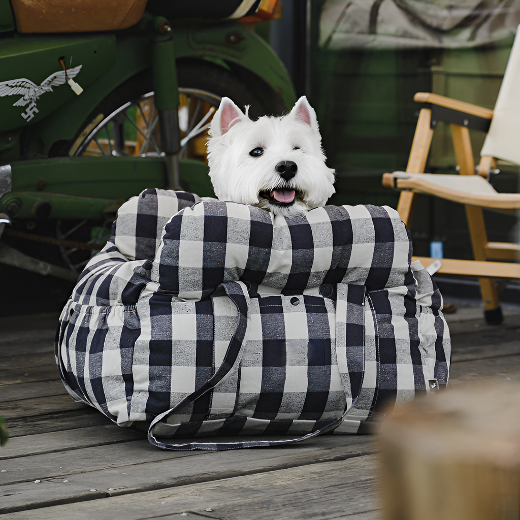 Asiento Elevador Portátil de Cuadros para Mascota - Cama de Viaje