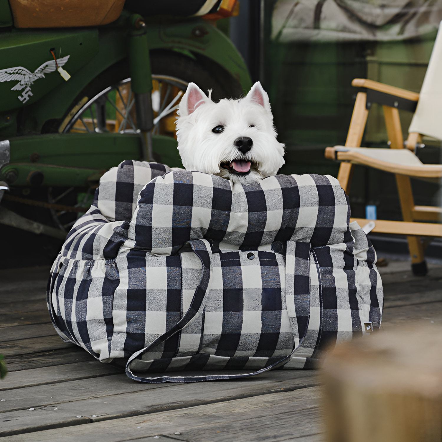Asiento Elevador Portátil de Cuadros para Mascota - Cama de Viaje