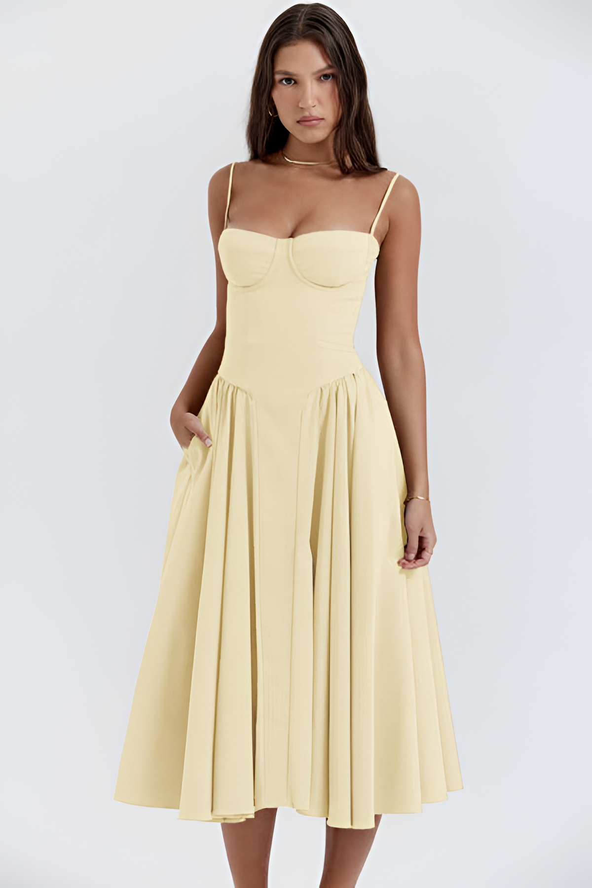 Vestido Midi Sólido Línea A Para Mujer - Fiesta De Jardín De Primavera