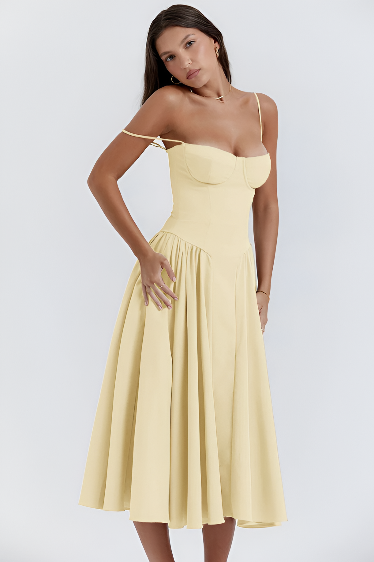 Vestido Midi Sólido Línea A Para Mujer - Fiesta De Jardín De Primavera