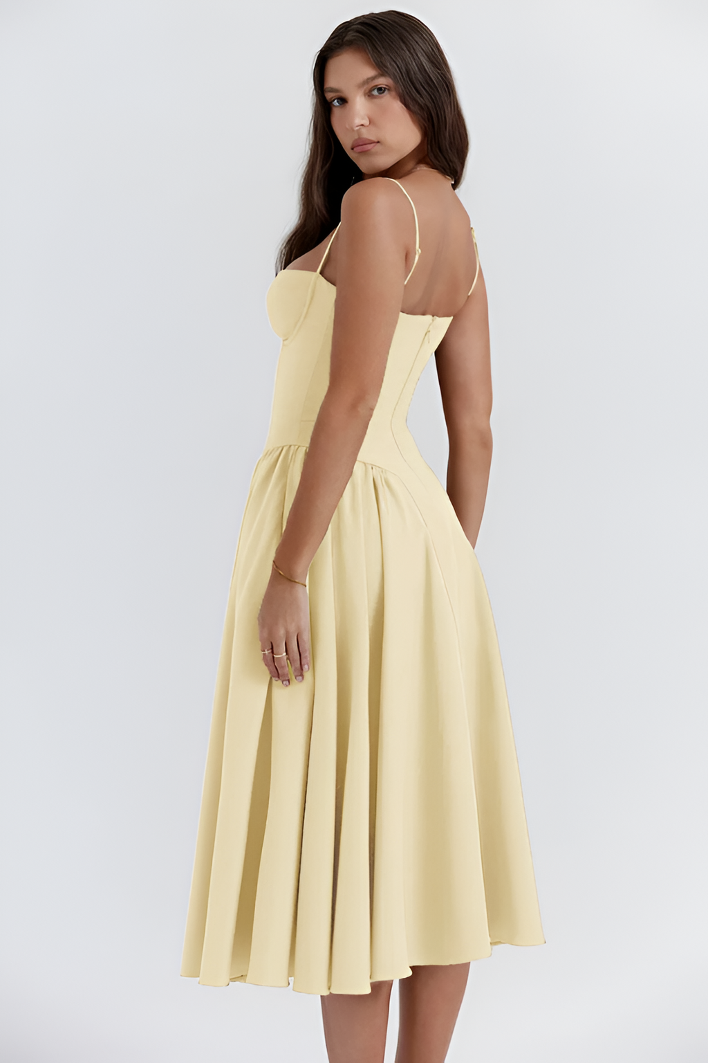 Vestido Midi Sólido Línea A Para Mujer - Fiesta De Jardín De Primavera