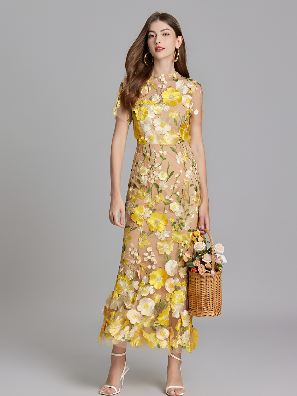Vestido De Mujer De Manga Corta Bordado - Boda De Verano