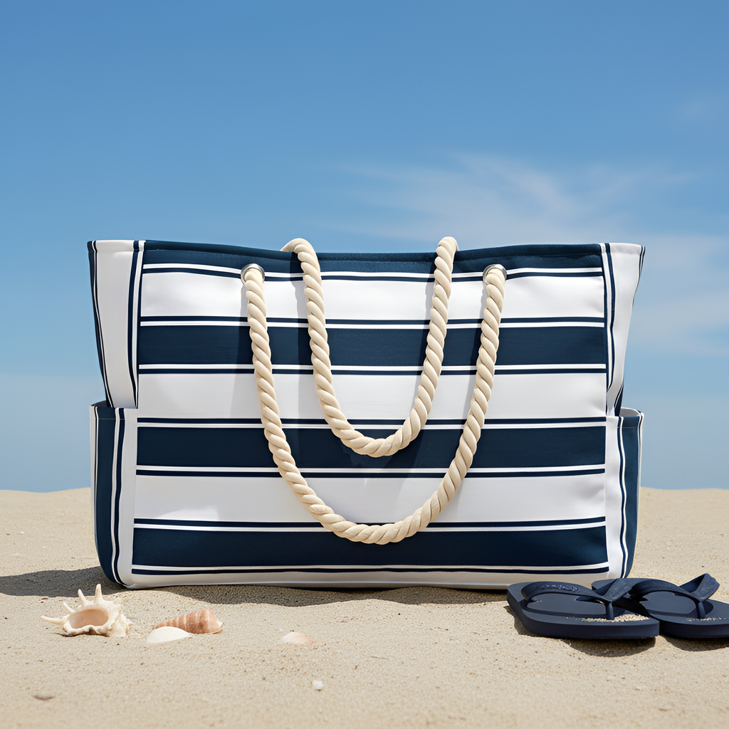 Bolsa de Lona a Rayas para Viaje y Playa - Amplia