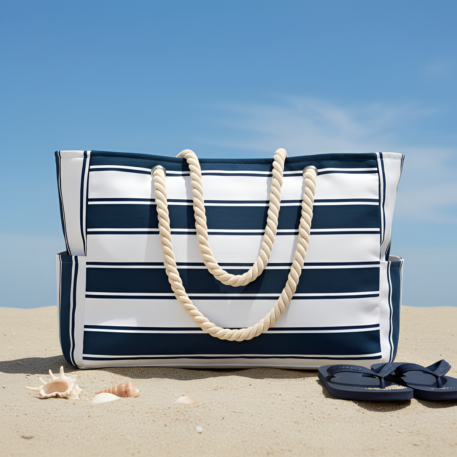 Bolsa de Lona a Rayas para Viaje y Playa - Amplia
