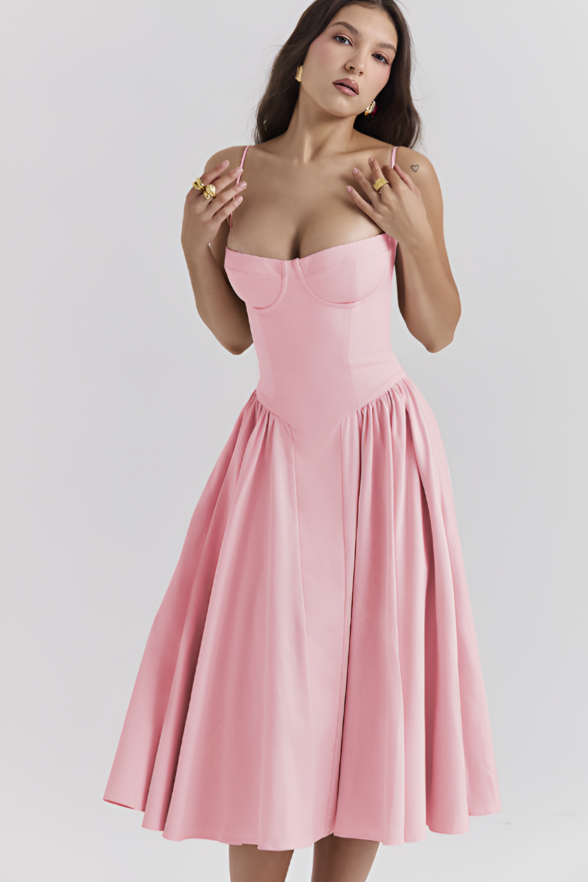 Vestido Midi Sólido Línea A Para Mujer - Fiesta De Jardín De Primavera