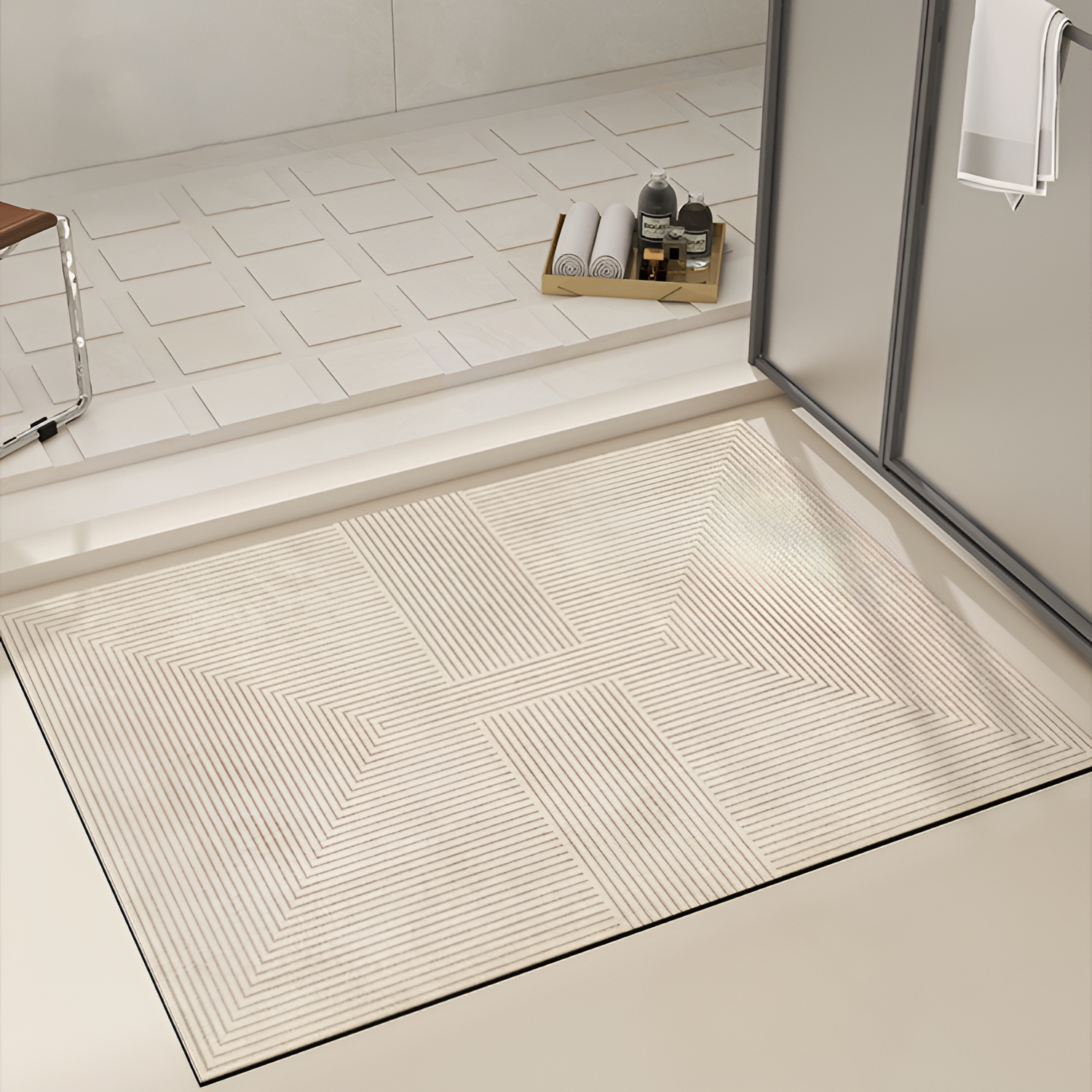 Tapete de Baño Geométrico Minimalista - Antideslizante