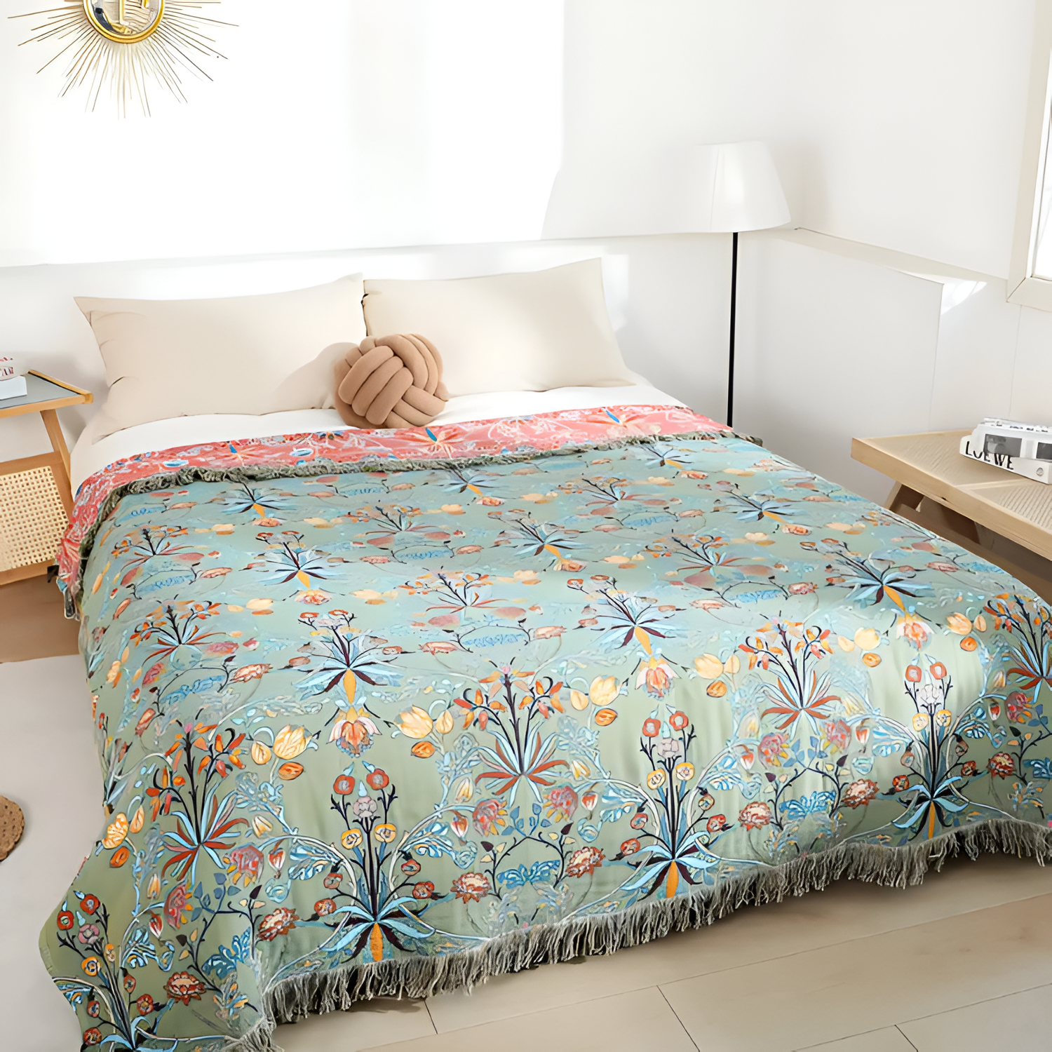 Cubrecama Floral - Manta Reversible de Estilo Tapiz