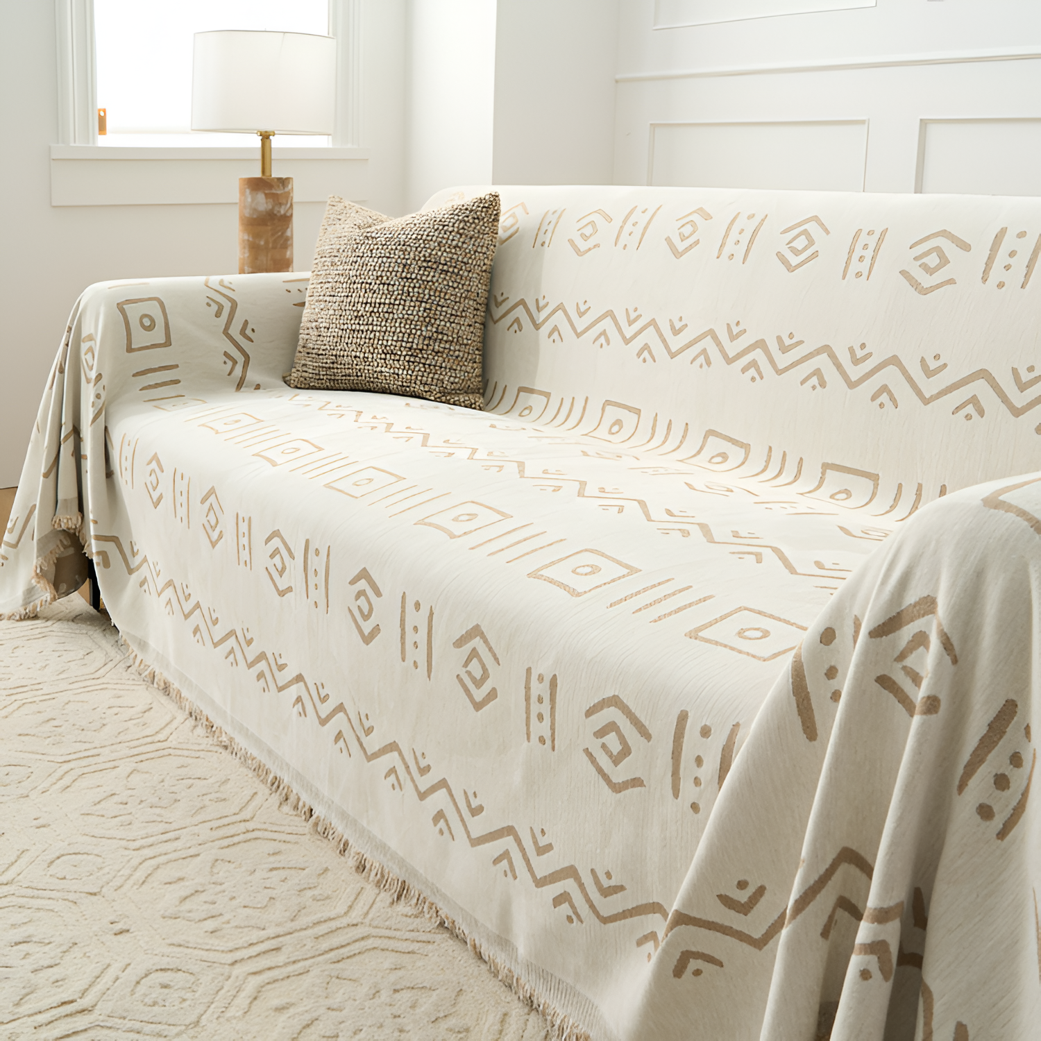 Manta Decorativa con Flecos - Cubresofá Estilo Tribal