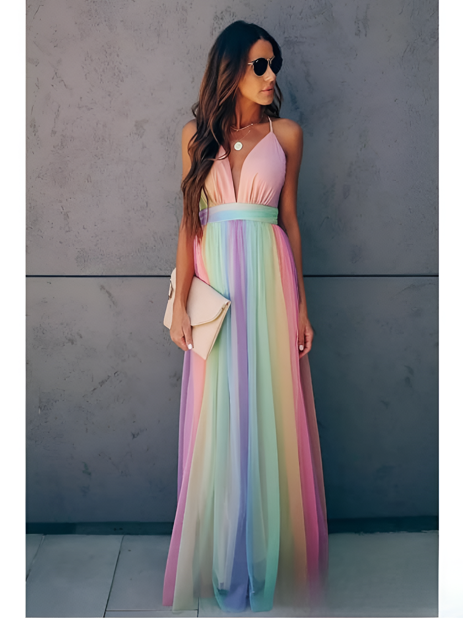 De Mujer Cuello En V Sin Mangas Vestido Maxi - Boda De Verano