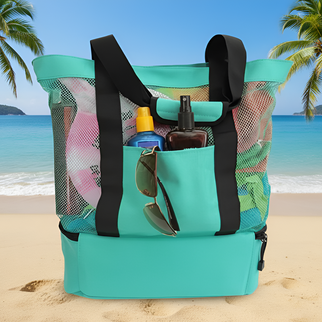 Bolsa de Playa de Malla con Nevera Aislante - Compartimento Doble
