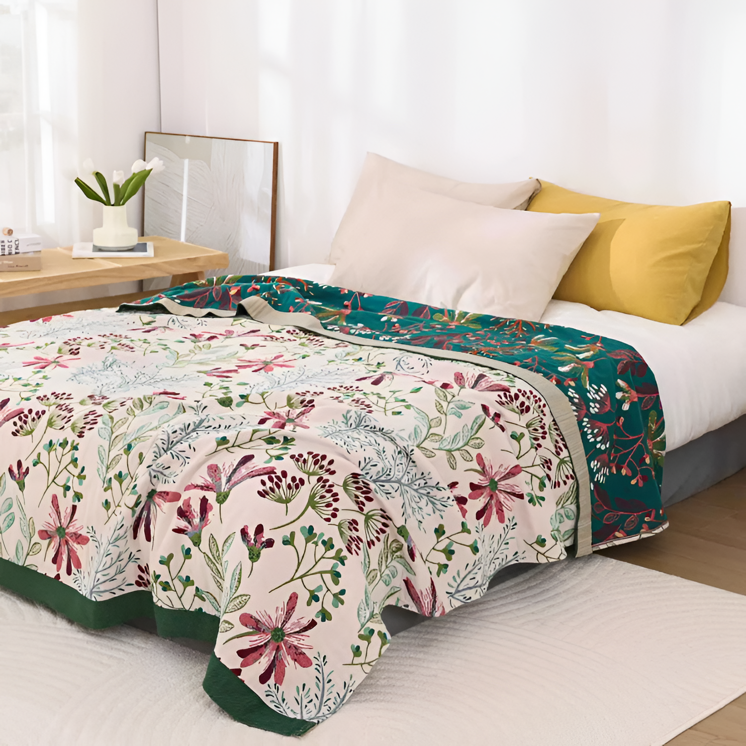 Manta Reversible Wildflower Whisper - Decoración Floral Manta