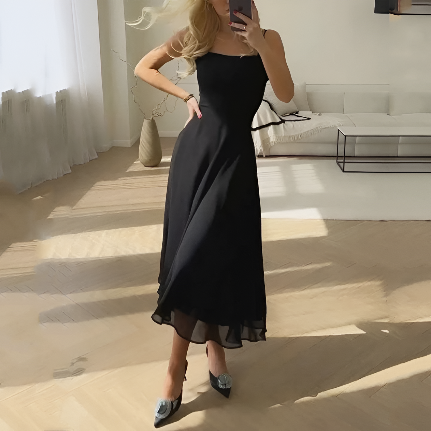 Vestido Midi Corte A Escote Cuadrado Para Mujer - Invitada De Boda