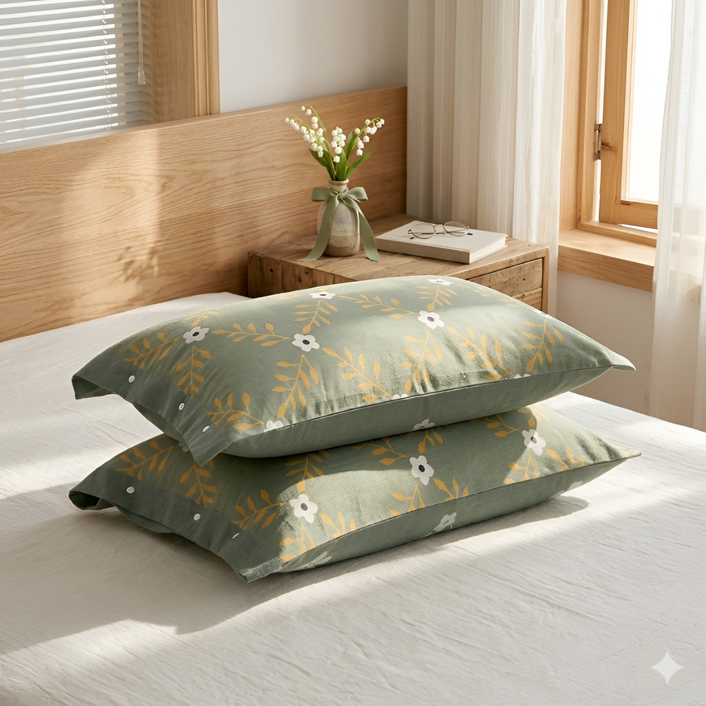 Funda de Almohada de Algodón Puro – Funda con Botones Decorativos