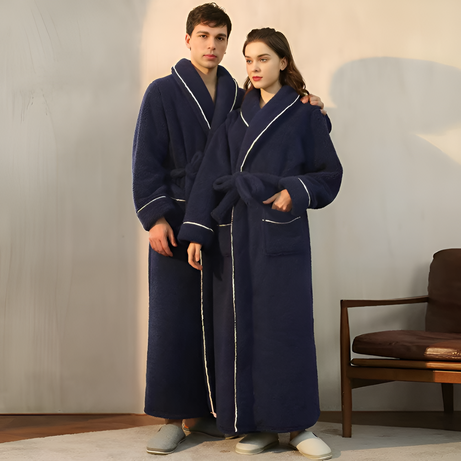 Bata Larga con Ribete de Contraste - Ropa de Dormir Unisex