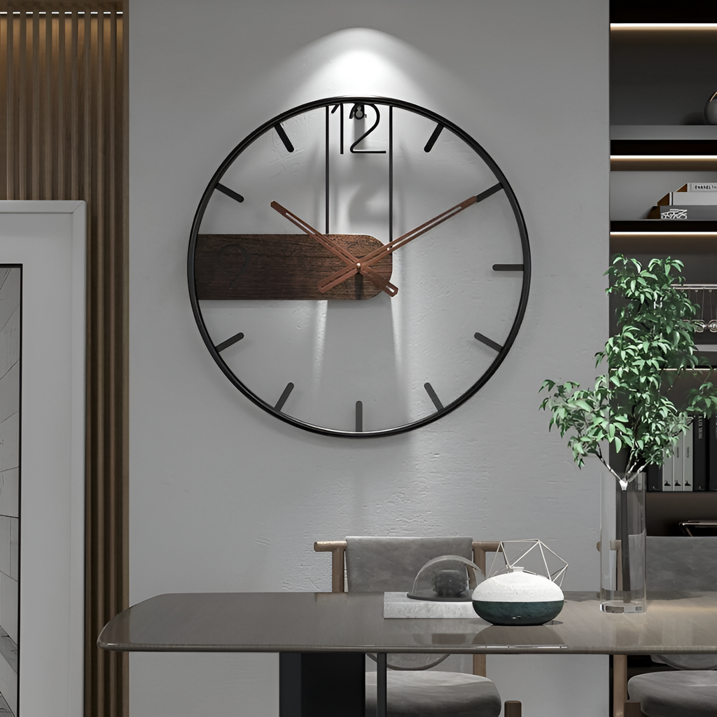 Reloj Pared Silueta Minimalista - Detalle Madera