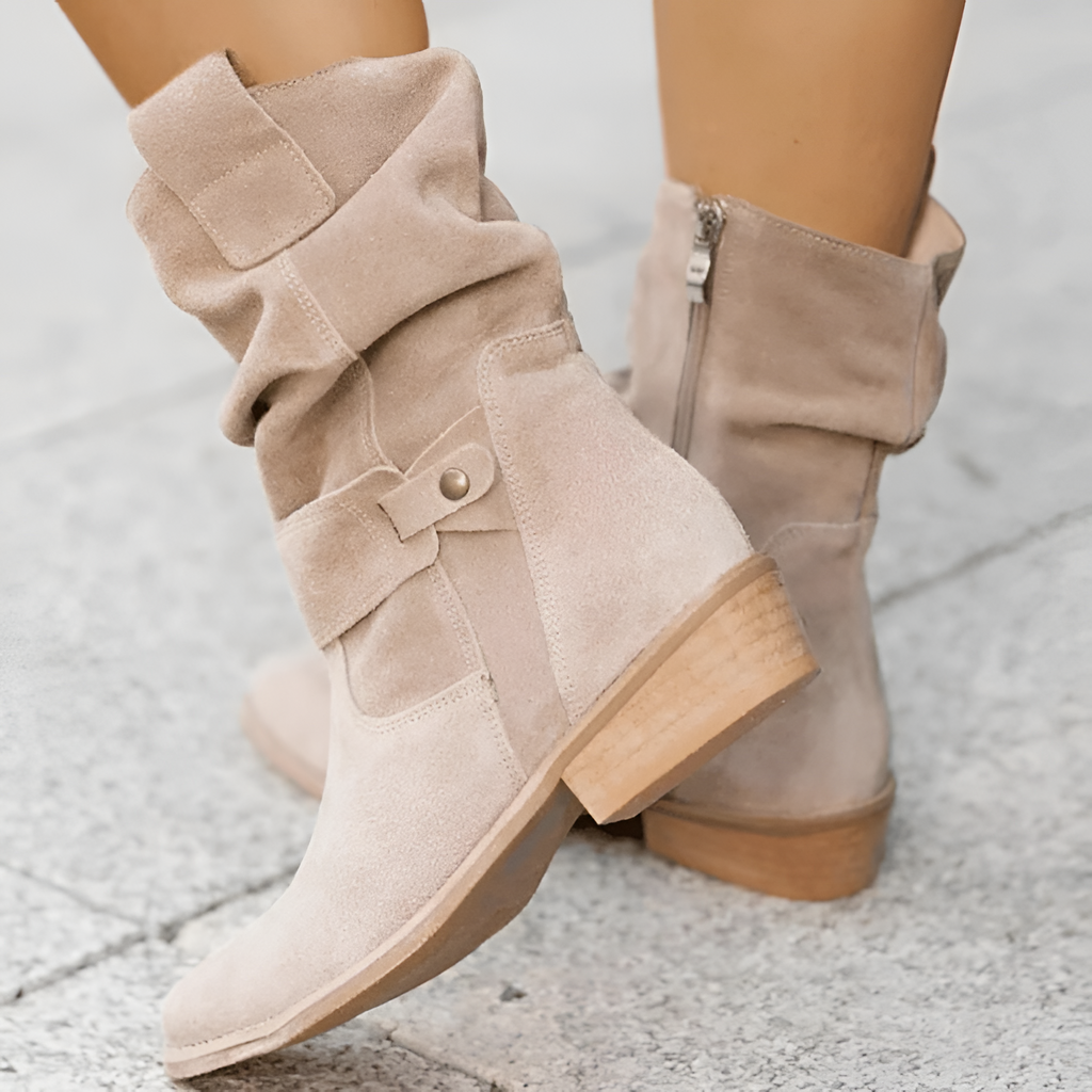 Botas de Media Pantorrilla con Diseño Holgado para Mujer con Cremallera Lateral - Brunch de Fin de Semana