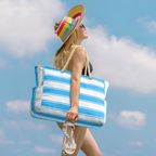 Bolsa de Lona a Rayas para Viaje y Playa - Amplia