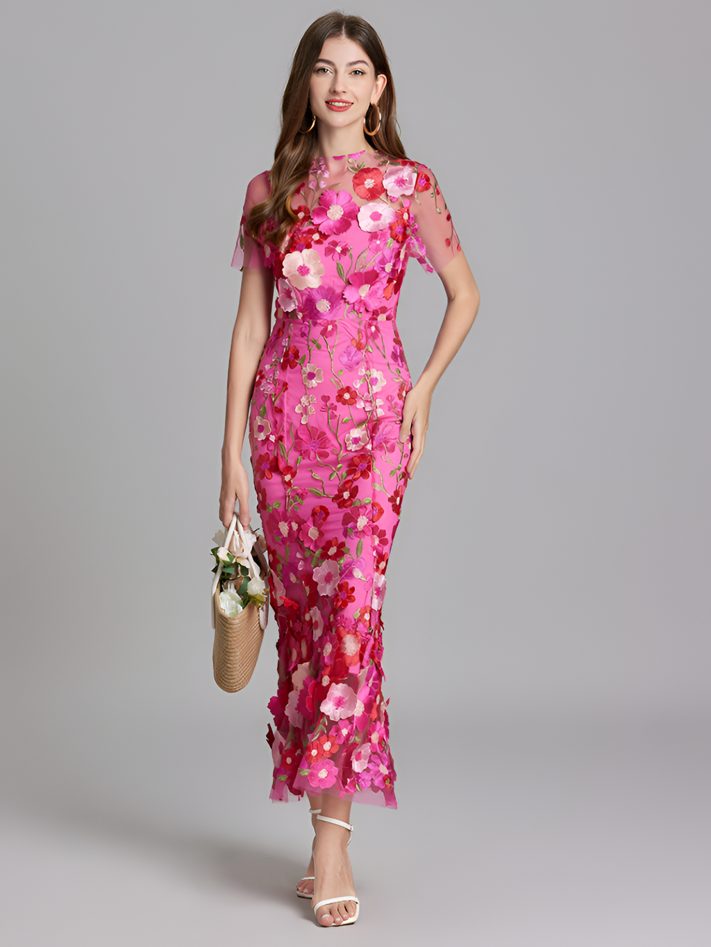 Vestido De Mujer De Manga Corta Bordado - Boda De Verano