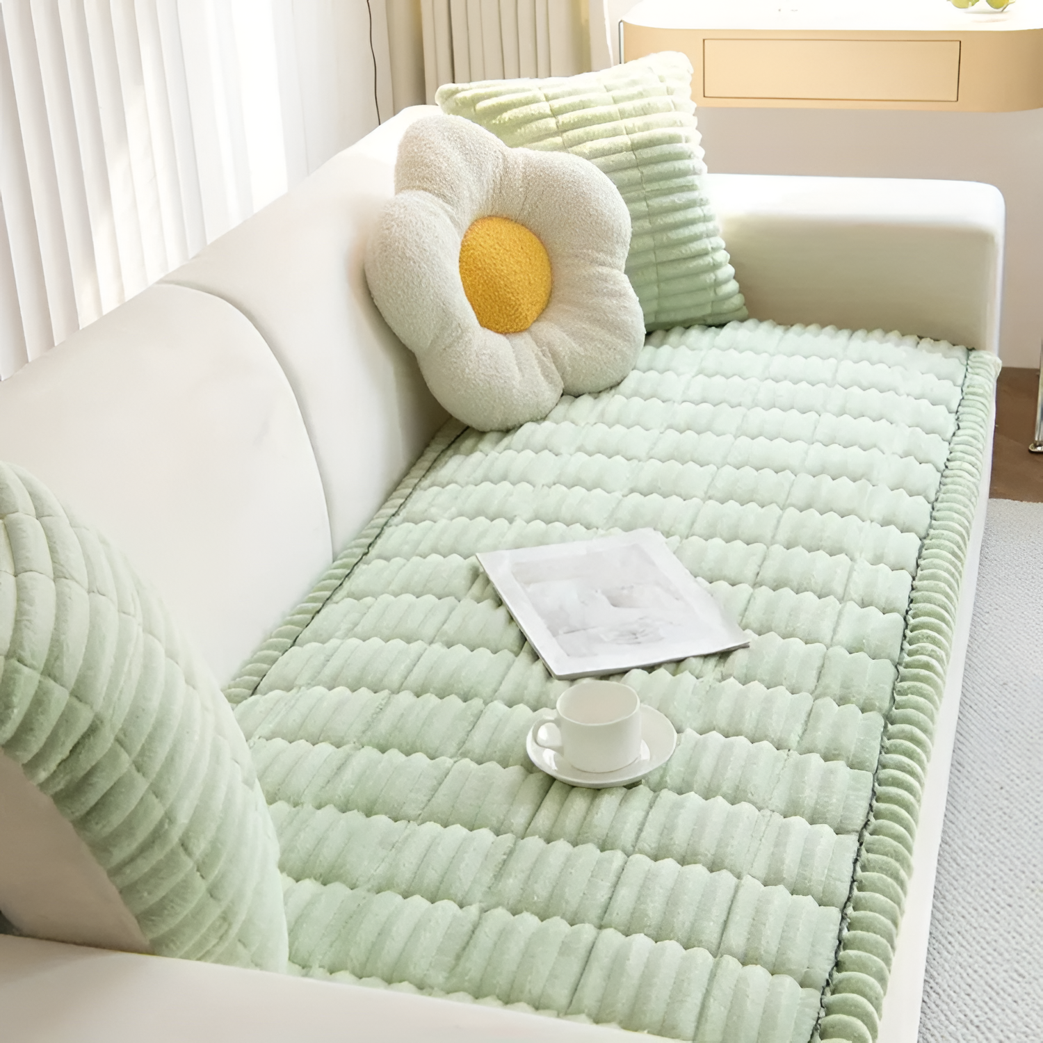 Funda de Sofá de Felpa con Plisado a Mano - Protector para Sillón