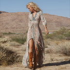 Vestido Maxi Estampado Con Cuello En V Para Mujer - Brunch De Fin De Semana