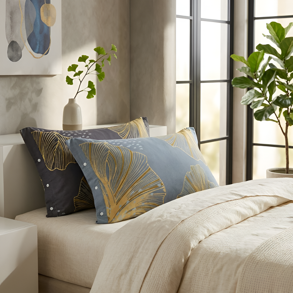 Juego de 2 Fundas de Almohada Golden Flora – Fundas de Algodón Suaves