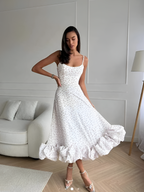 Vestido De Mujer Con Dobladillo De Volantes Y Cuello Redondo - Boda De Verano, Cena
