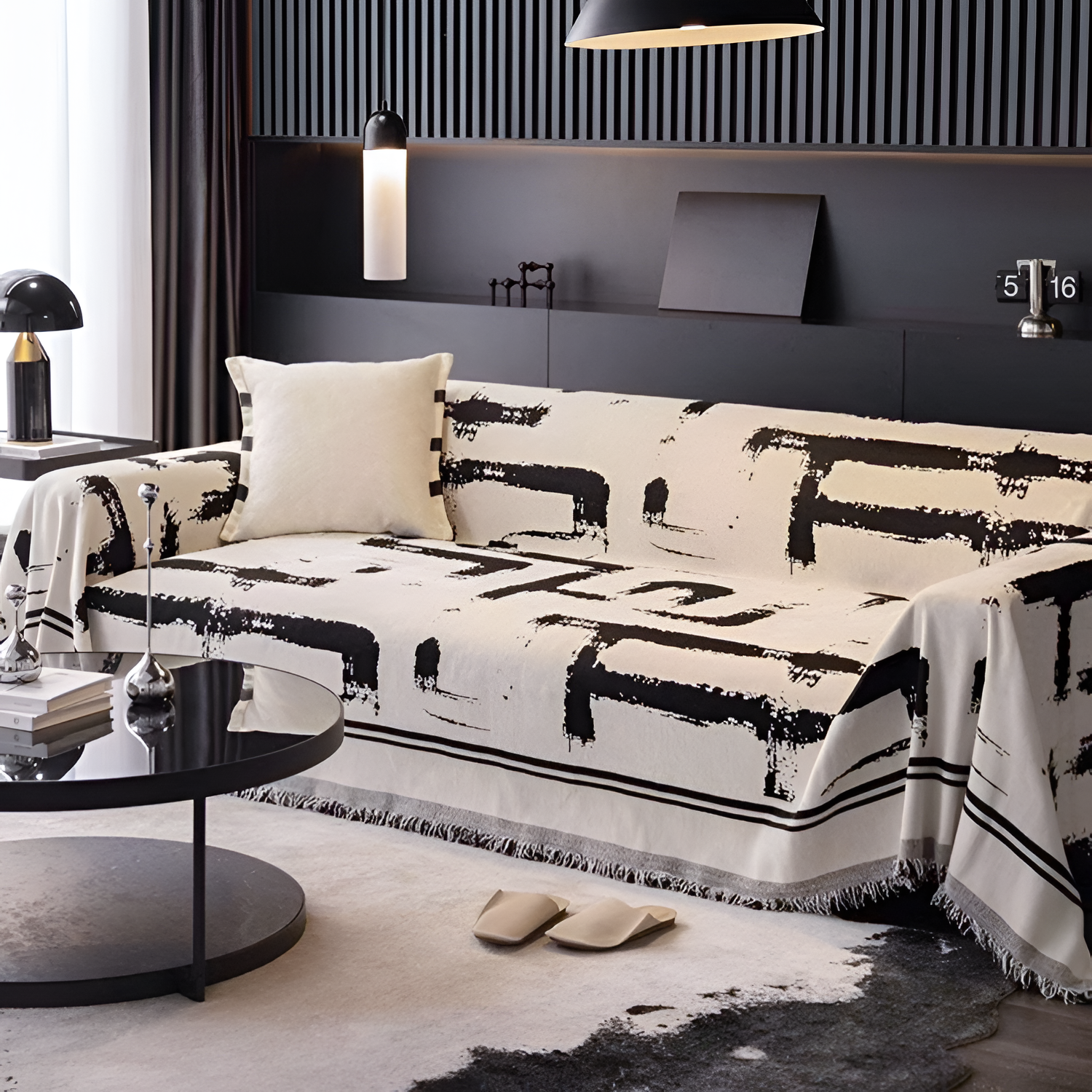 Manta Decorativa Blanco y Negro - Ideal para Sofá Moderno
