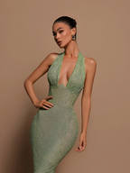 Vestido Maxi Con Lentejuelas Y Cuello En V Para Mujer - Invitada De Boda