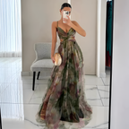 Mujeres Estampado Floral Con Aberturas Maxi Vestido - Fiesta De Jardín De Primavera