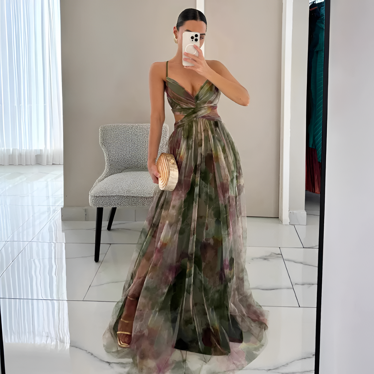 Mujeres Estampado Floral Con Aberturas Maxi Vestido - Fiesta De Jardín De Primavera