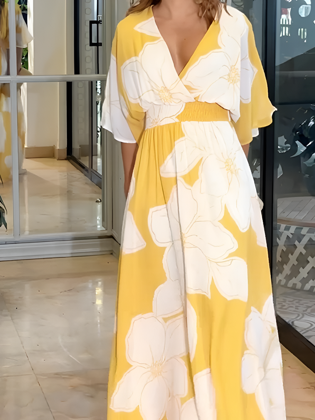 Vestido Maxi Floral Con Cuello En V Para Mujer - Boda De Verano