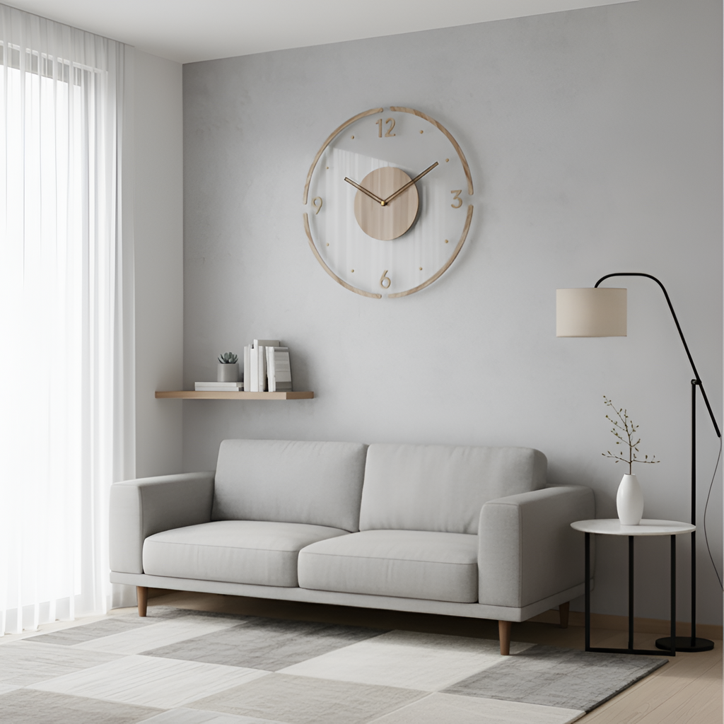 Reloj Pared Madera Minimalista - Flotante