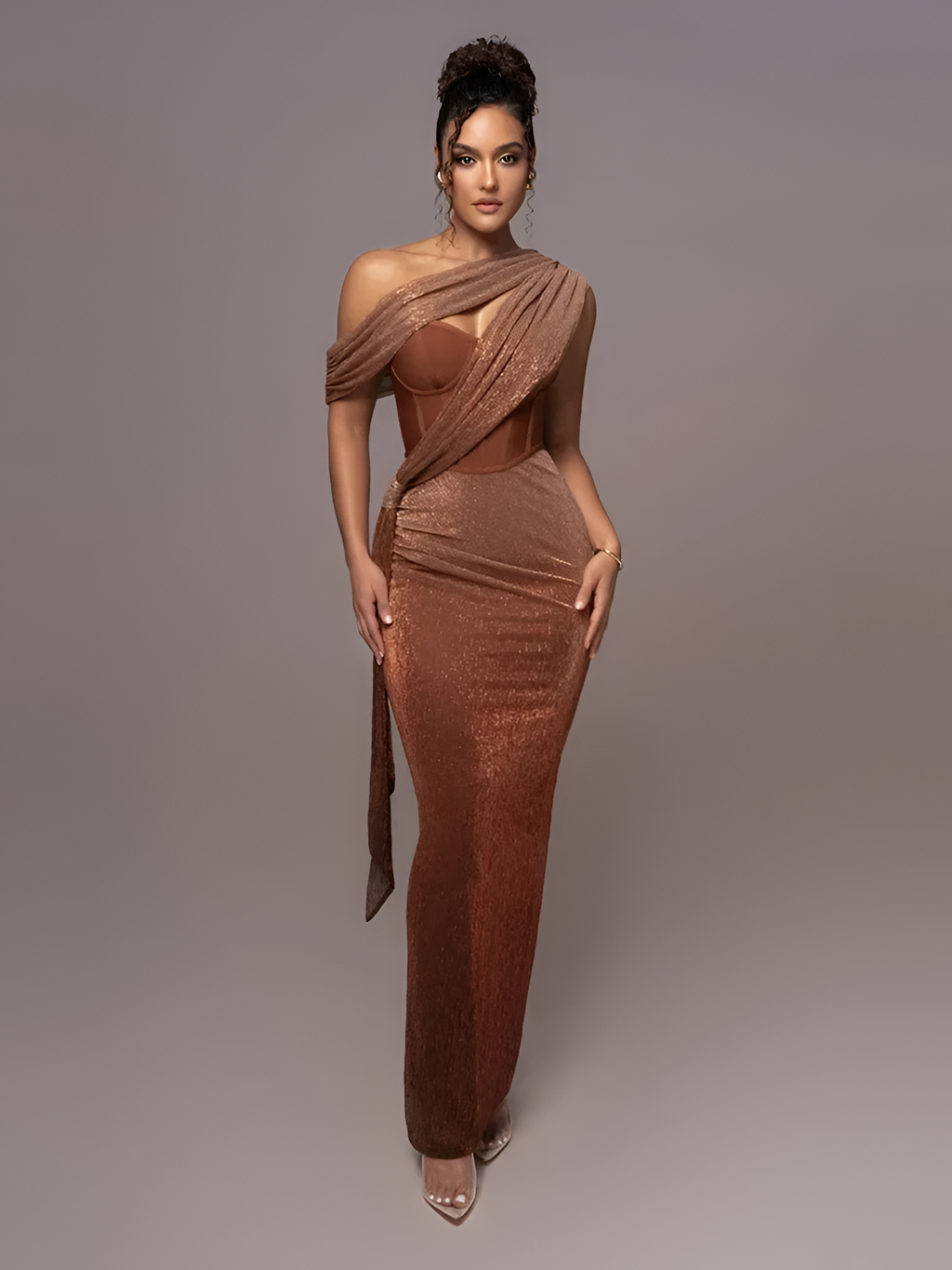 Vestido Maxi De Un Hombro Para Mujer - Invitada De Boda