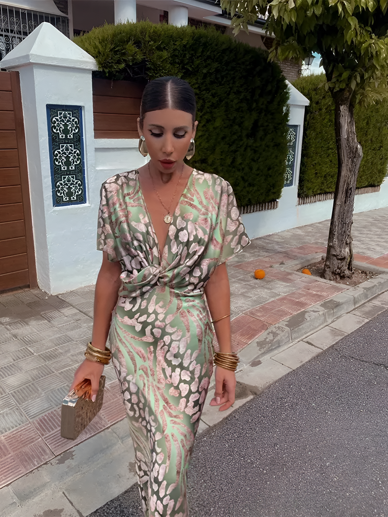 Mujer Vestido Midi Estampado Animal Cuello En V - Invitada De Boda