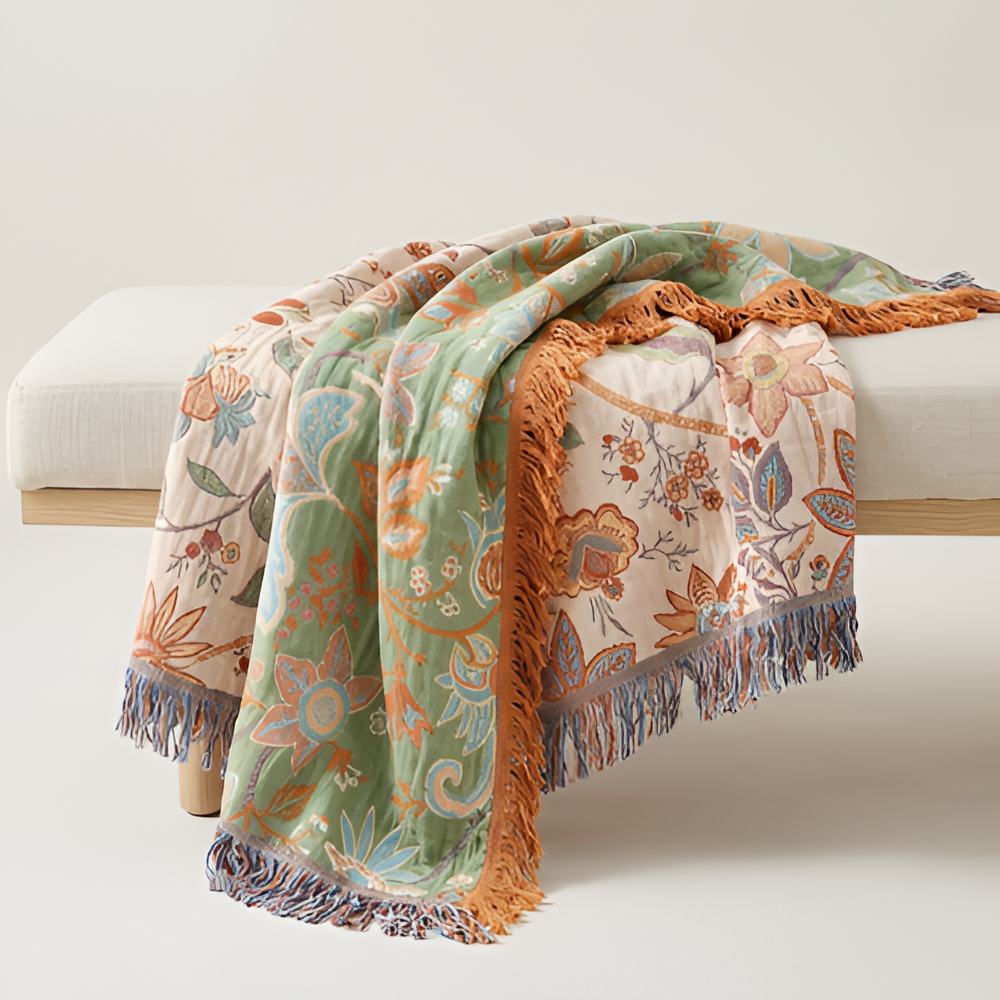 Manta floral Boho para sofá - Manta de algodón